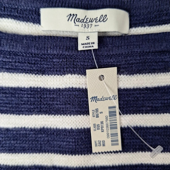 Madewell Small Striped Cropped Boatneck Shoulder Zipper Cotton Wool Sweater - Picture 9 of 14